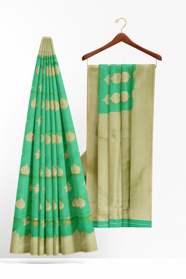 Mint green saree with golden colour border - Image 2
