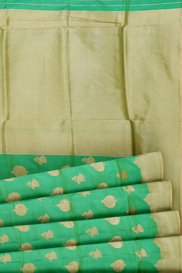 Mint green saree with golden colour border - Image 4