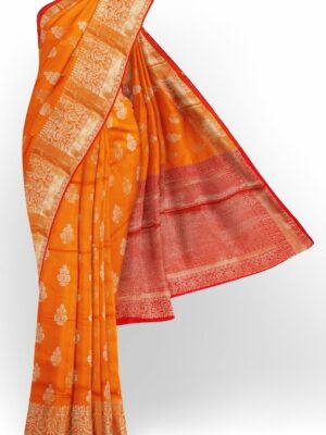 Orange saree with golden colour border