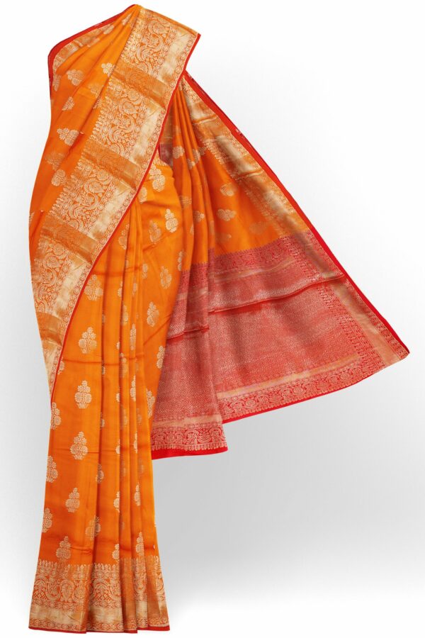 Orange saree with golden colour border
