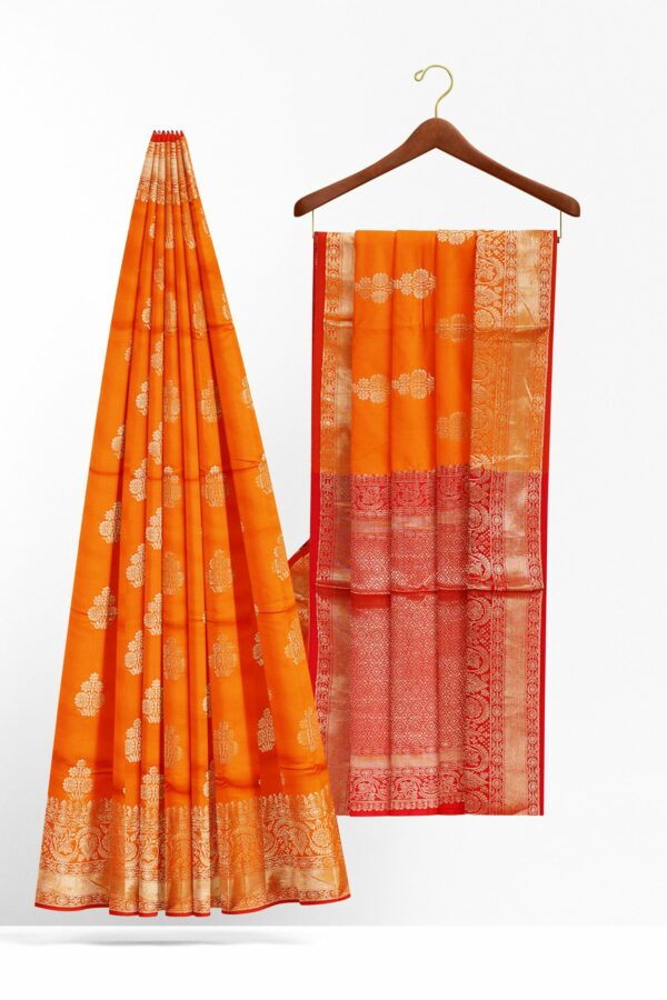 Orange saree with golden colour border - Image 2