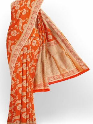 Orange saree with golden red border