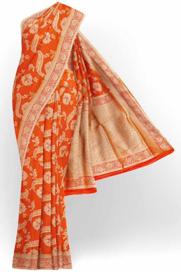 Orange saree with golden red border