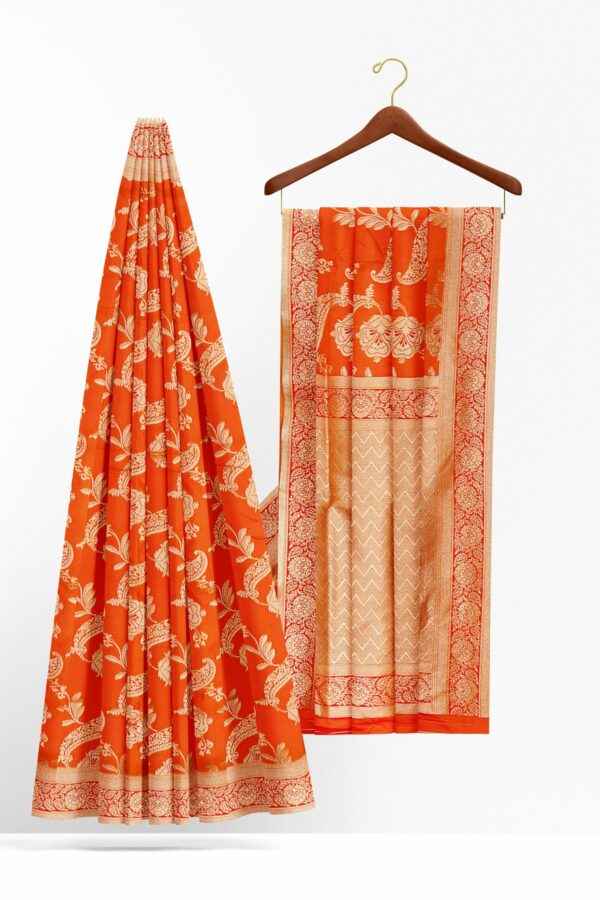 Orange saree with golden red border - Image 2