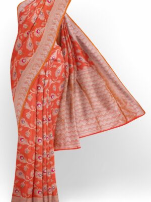 Orange saree with white border