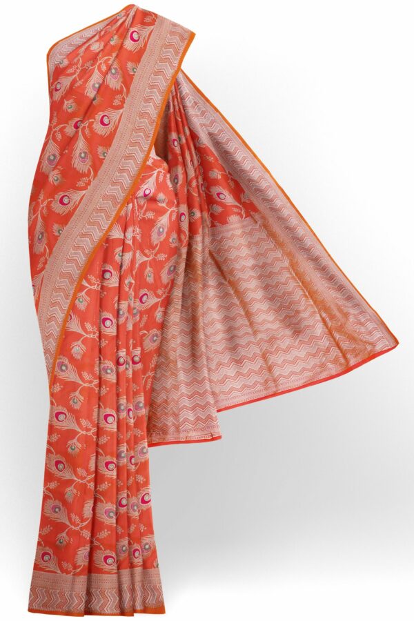 Orange saree with white border