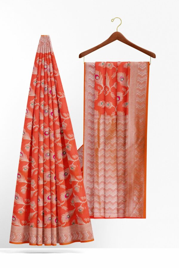 Orange saree with white border - Image 2