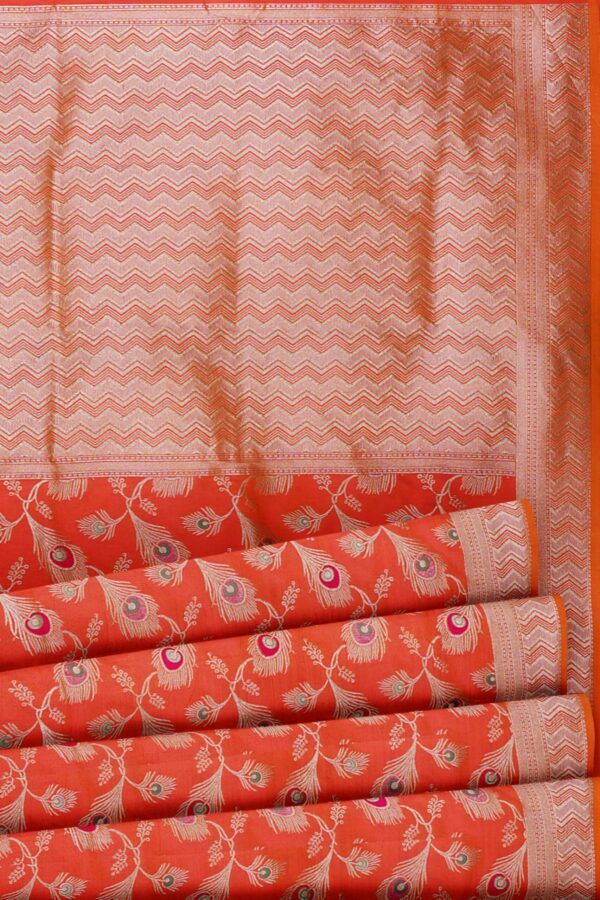 Orange saree with white border - Image 4