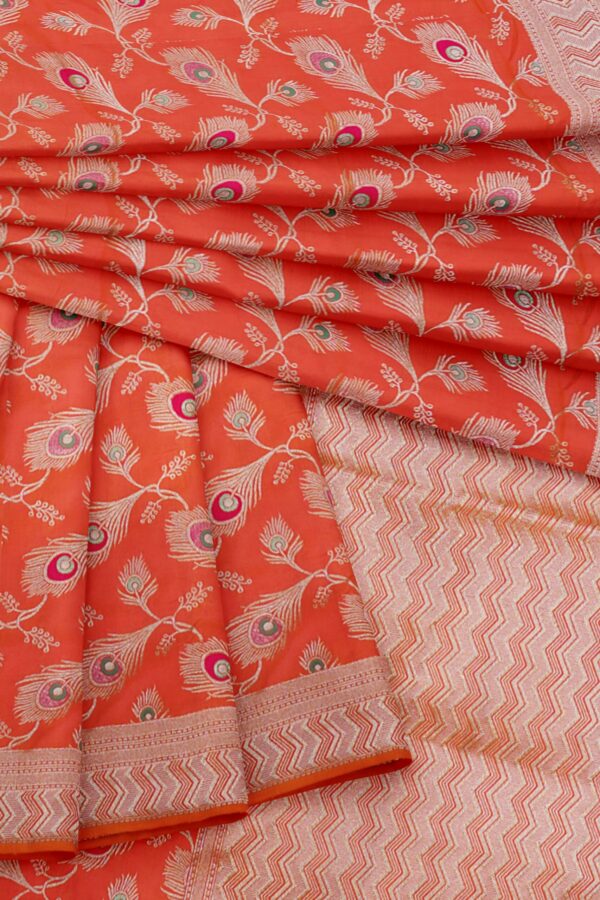 Orange saree with white border - Image 5