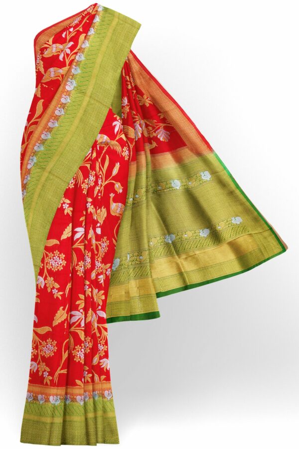 Red saree with parrot green border
