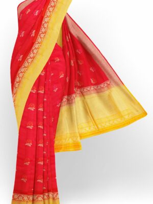 Red saree with yellow border