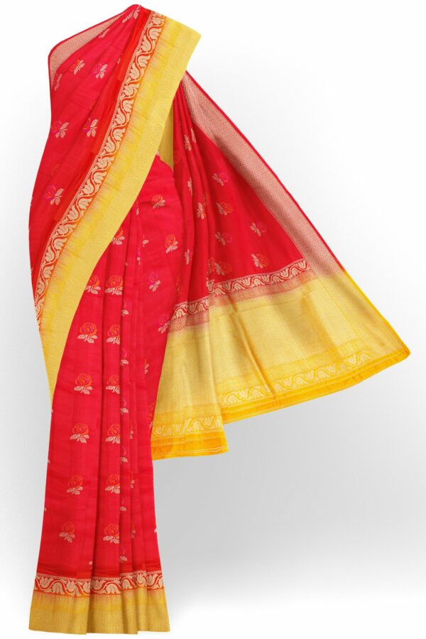 Red saree with yellow border