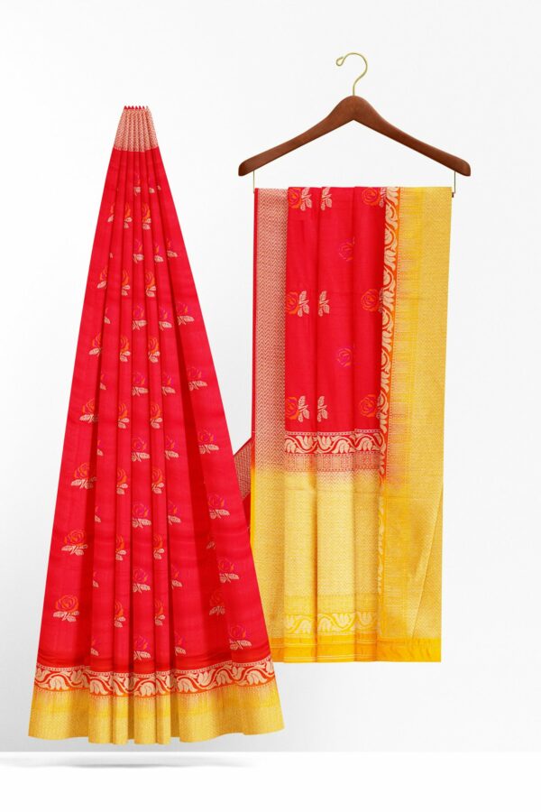 Red saree with yellow border - Image 2