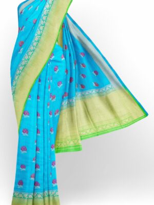 Sky blue saree with light green border