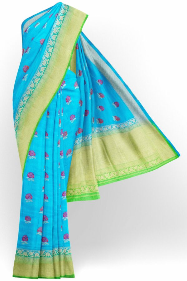 Sky blue saree with light green border