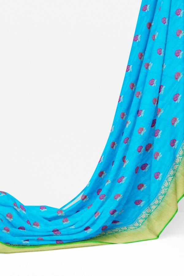 Sky blue saree with light green border - Image 3