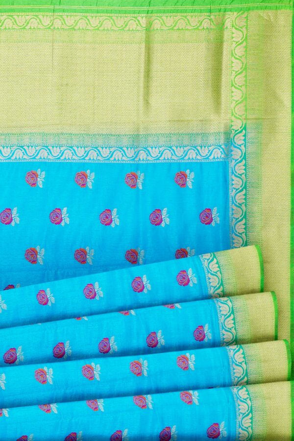 Sky blue saree with light green border - Image 4