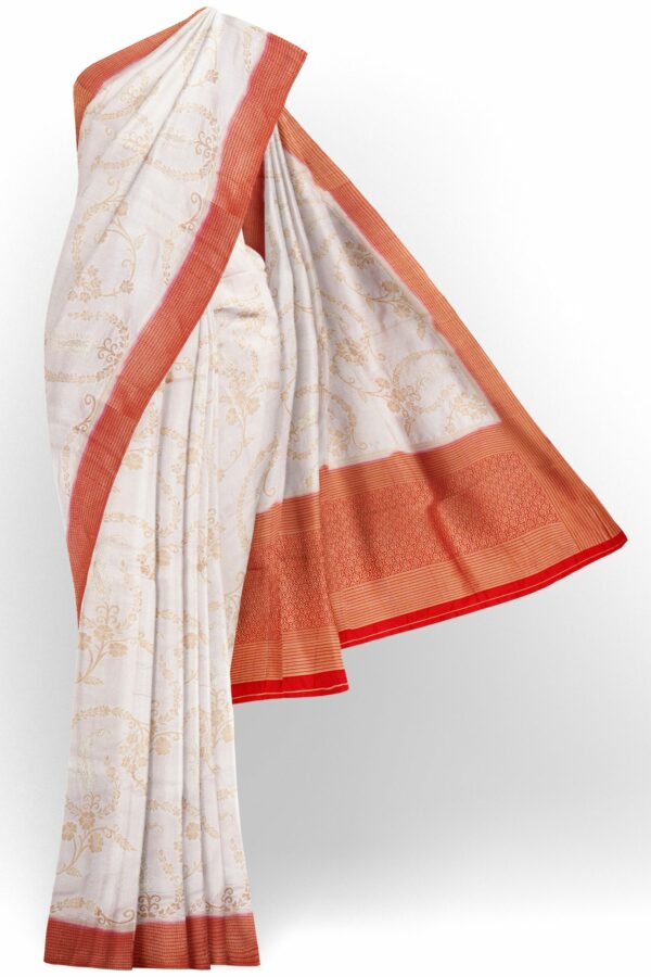 White saree with golden red border