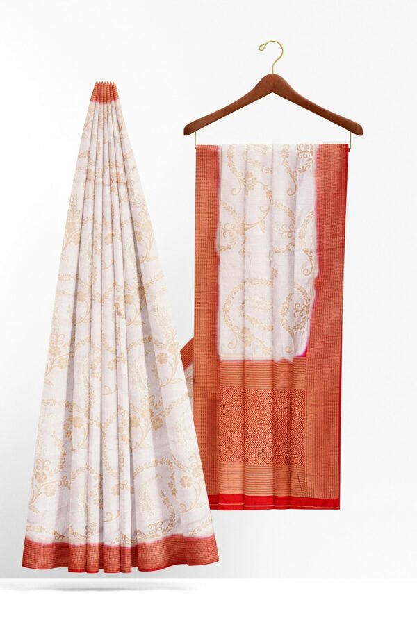 White saree with golden red border - Image 2