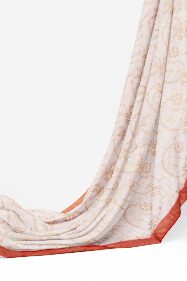White saree with golden red border - Image 3
