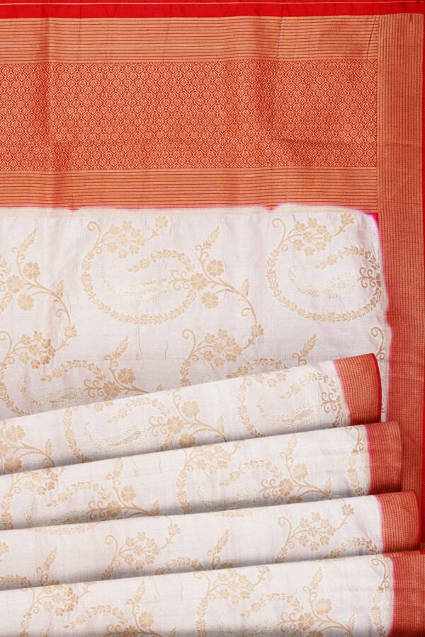 White saree with golden red border - Image 4