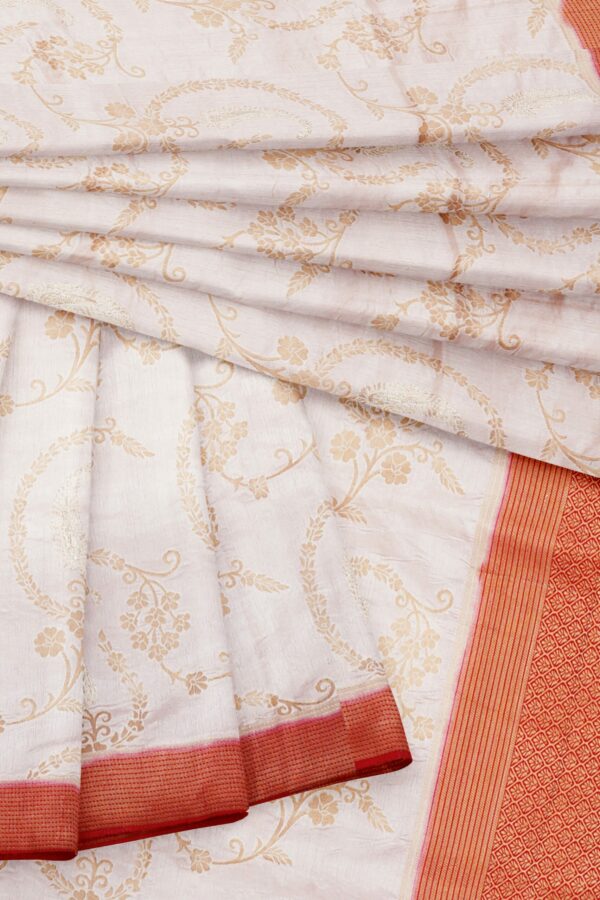 White saree with golden red border - Image 5