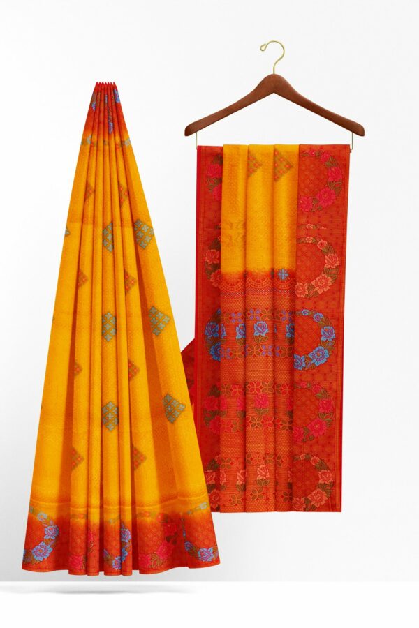 Yellow saree with orange border - Image 2