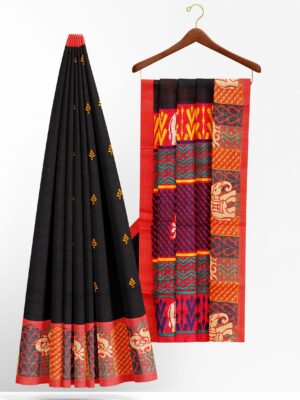 Black saree with orange border