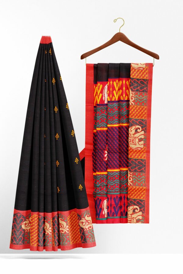 Black saree with orange border