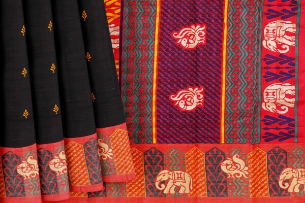 Black saree with orange border - Image 4
