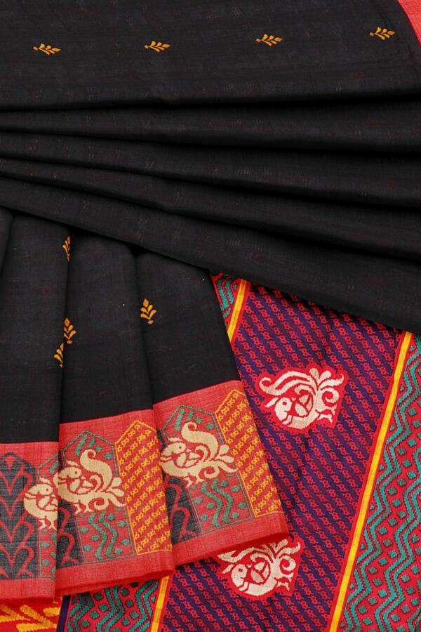 Black saree with orange border - Image 5