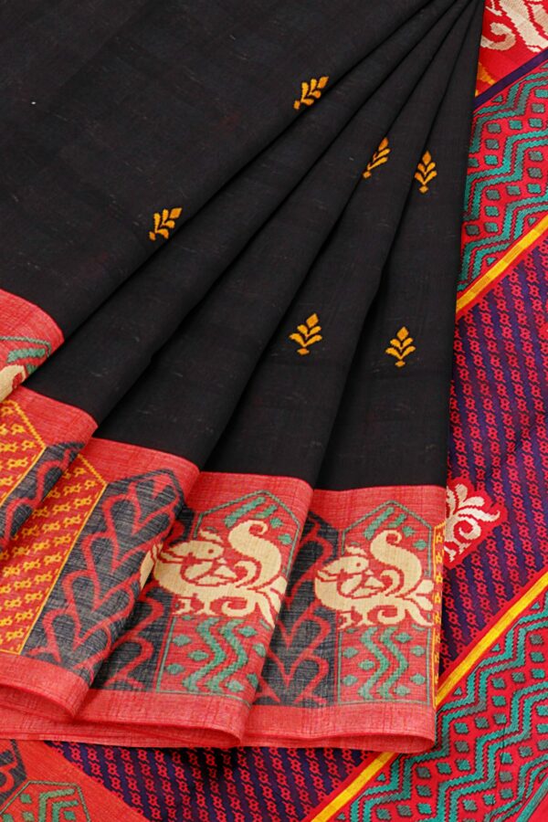 Black saree with orange border - Image 6