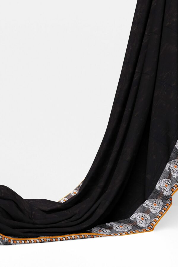 Black saree with orange silver border - Image 3