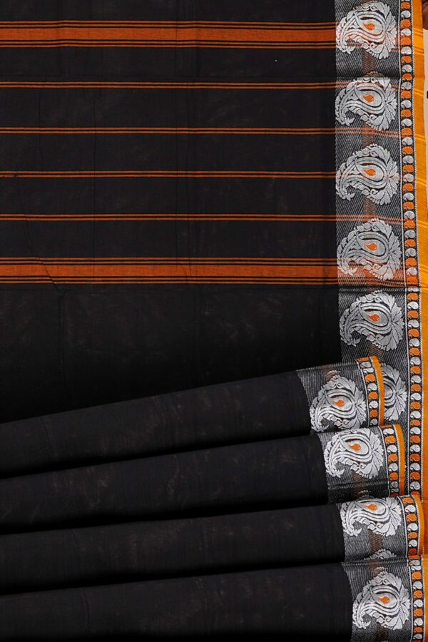 Black saree with orange silver border - Image 4