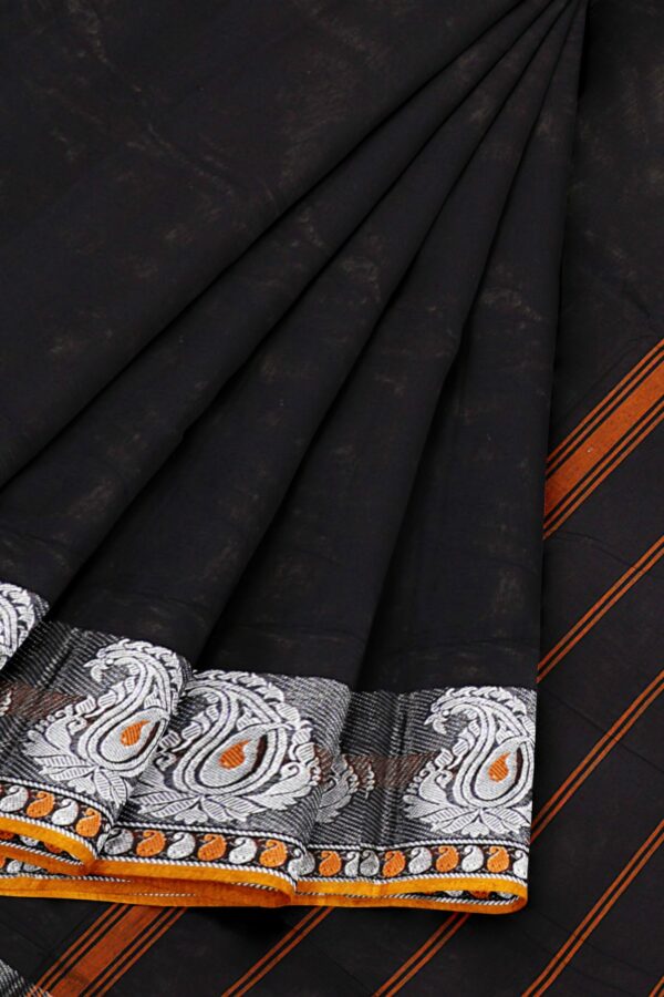 Black saree with orange silver border - Image 6