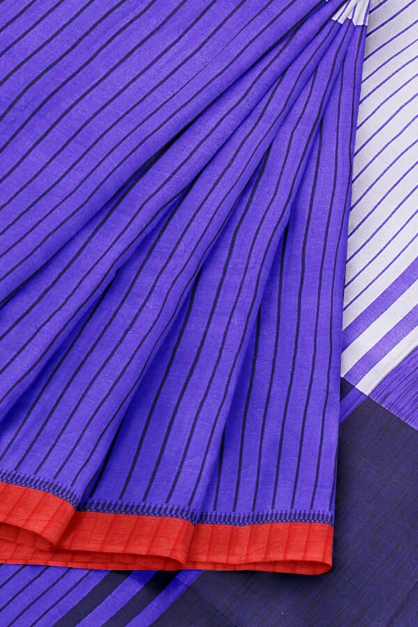 Blue saree with red border - Image 6
