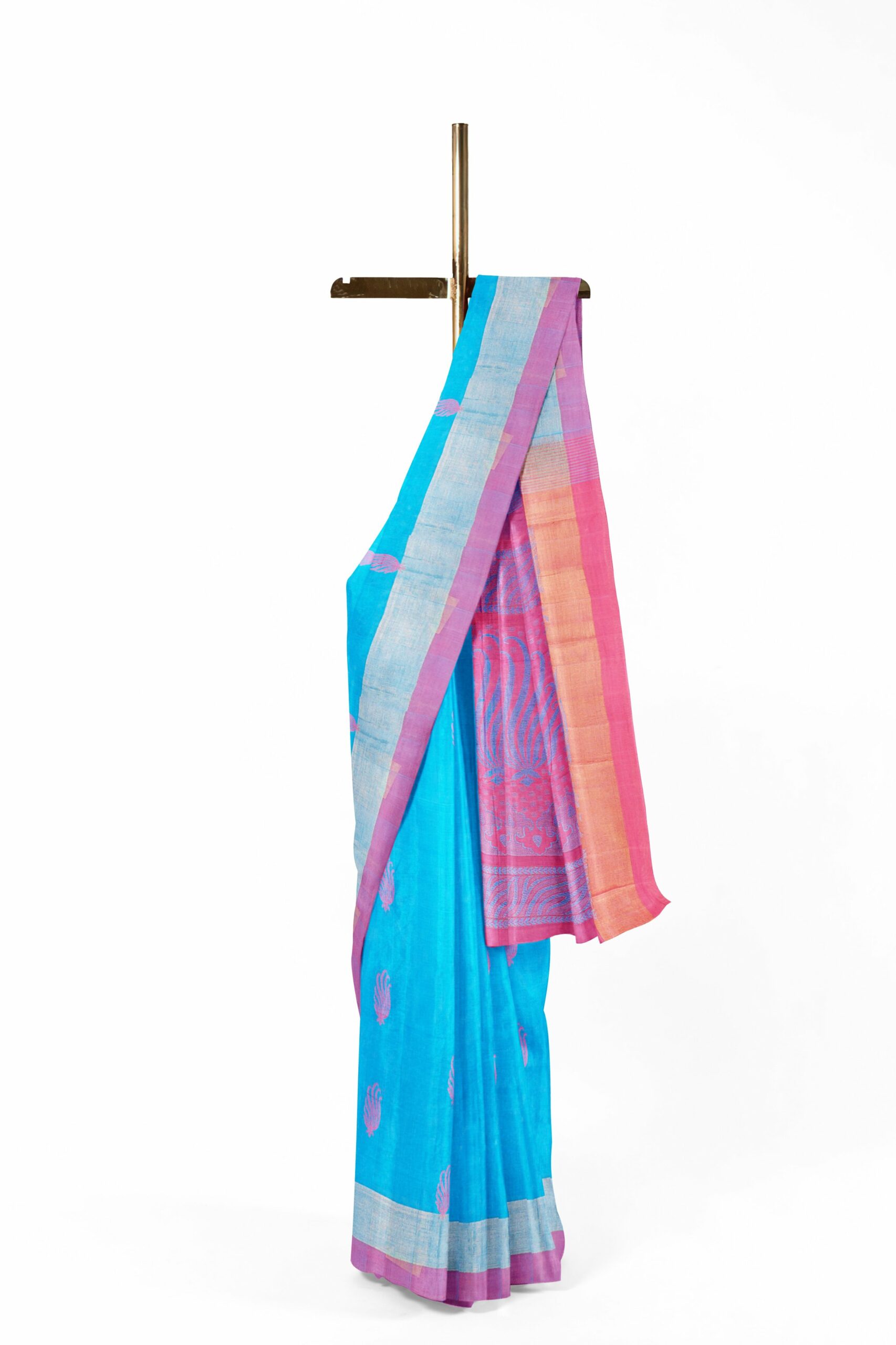 Blue saree with purple border - Image 2