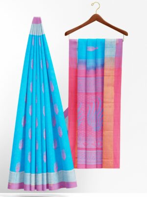 Blue saree with purple border