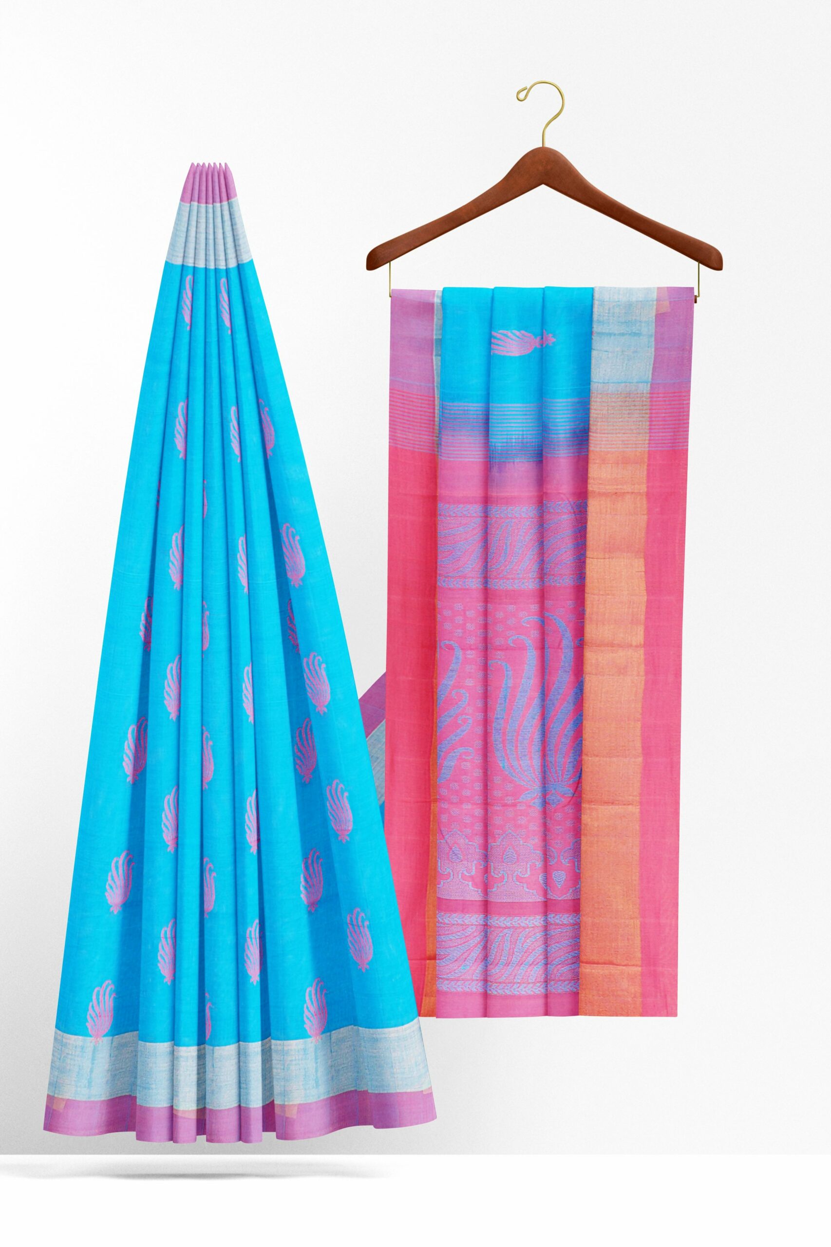 Blue saree with purple border