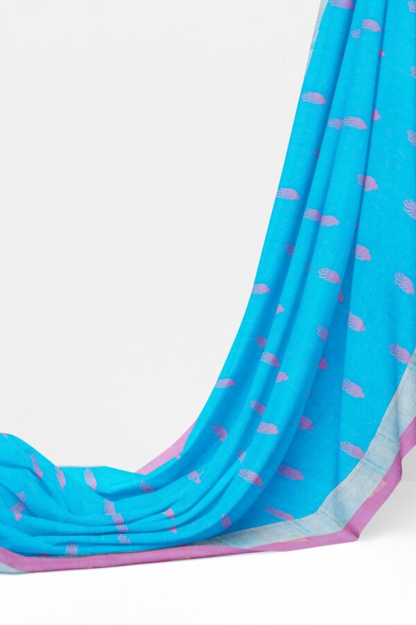 Blue saree with purple border - Image 3