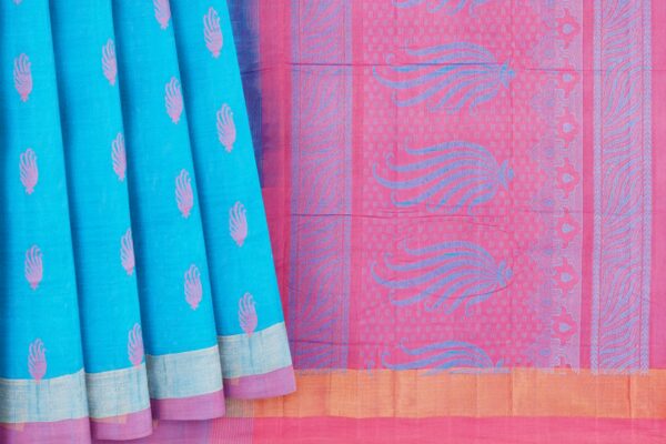 Blue saree with purple border - Image 4