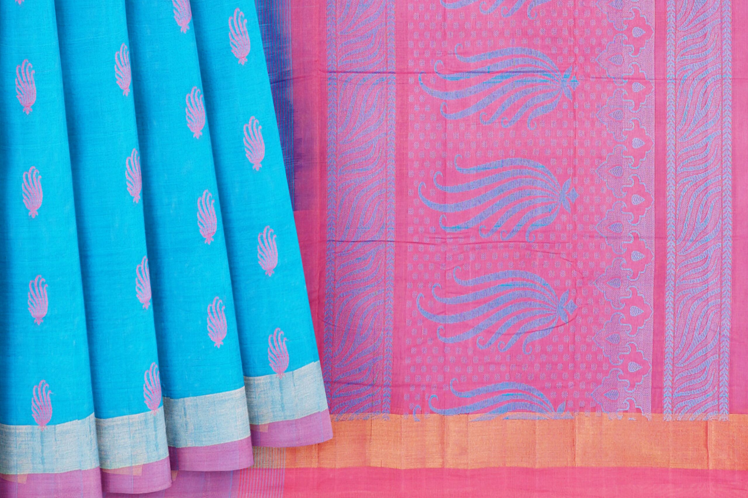 Blue saree with purple border - Image 4