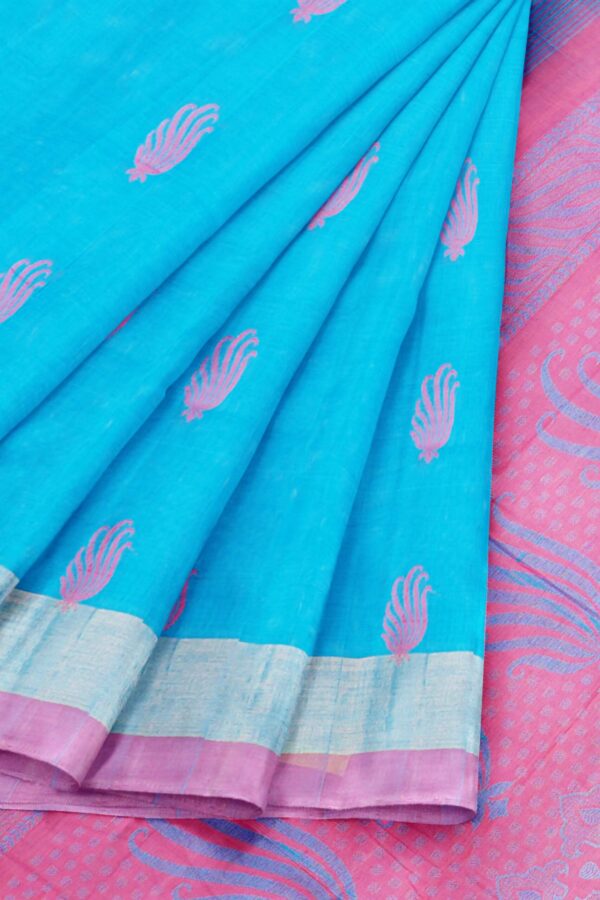 Blue saree with purple border - Image 6