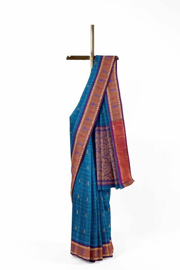 Blue saree with purple border - Image 2