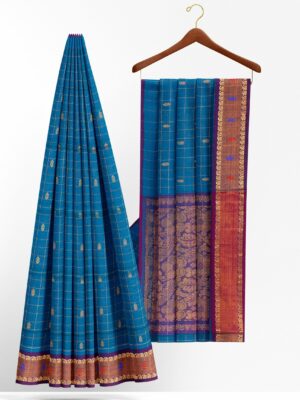 Blue saree with purple border