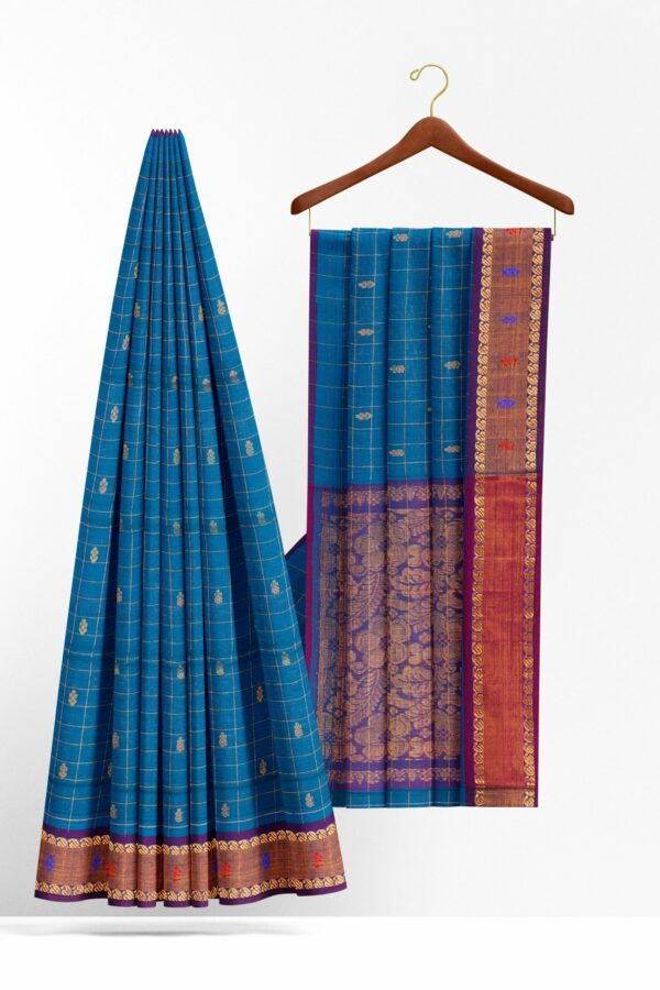 Blue saree with purple border