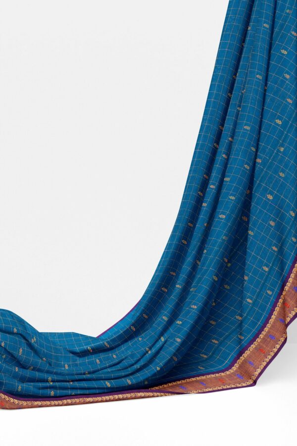 Blue saree with purple border - Image 3