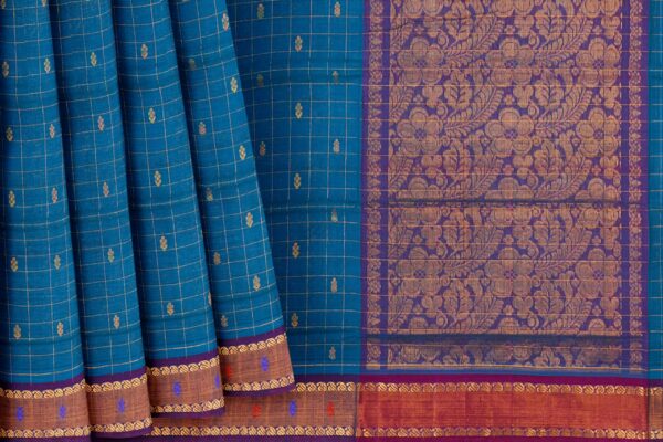 Blue saree with purple border - Image 4