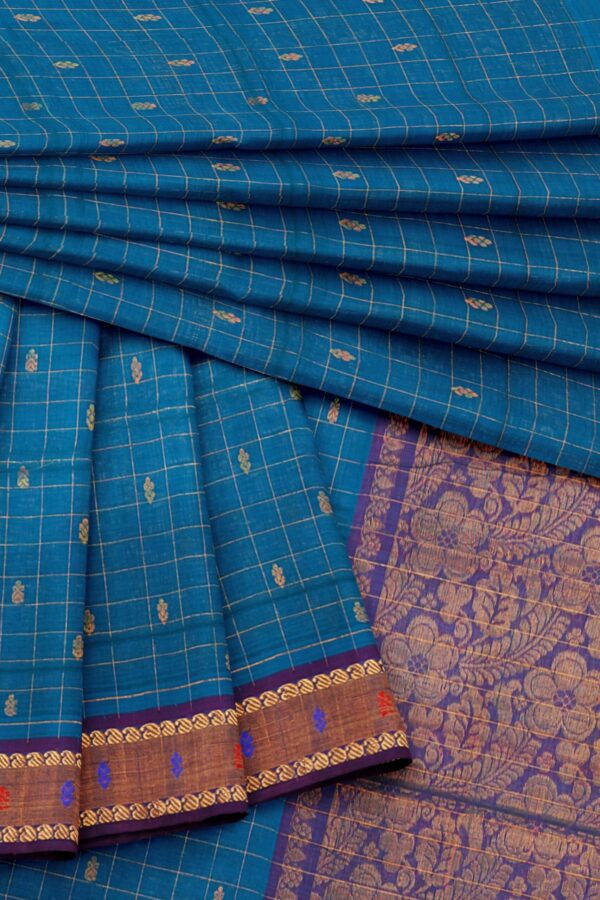 Blue saree with purple border - Image 5