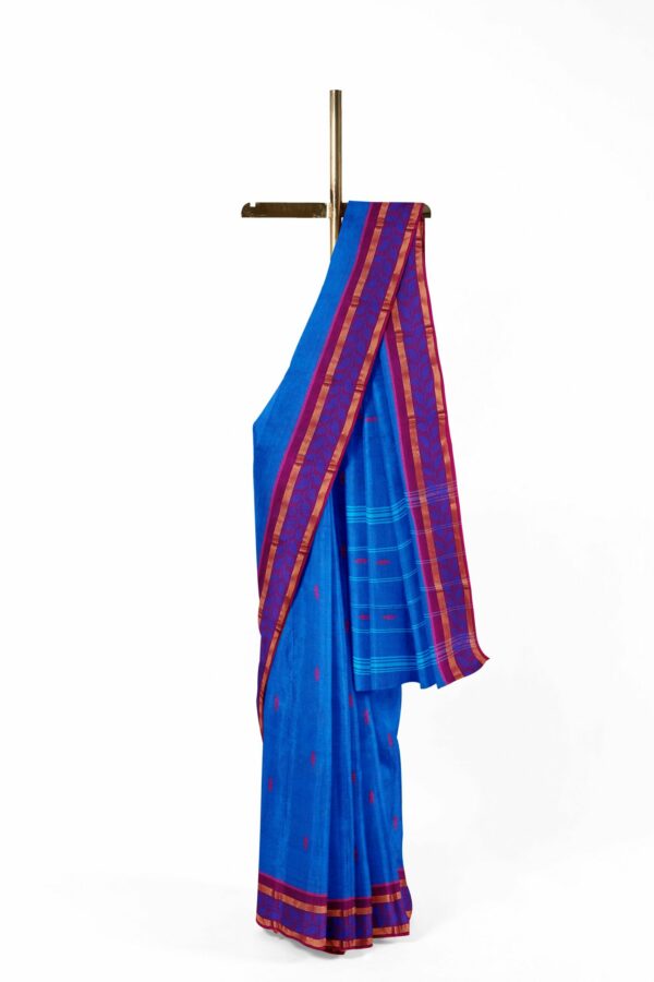 Blue saree with purple border - Image 2